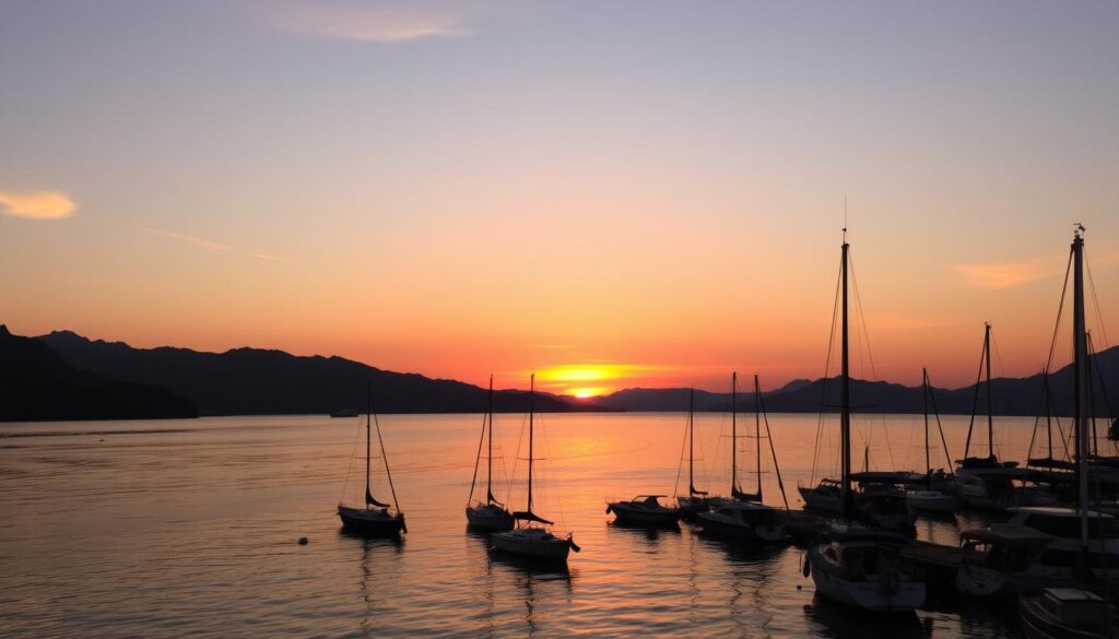 Fethiye'de gün batımı manzarası ve tekneler