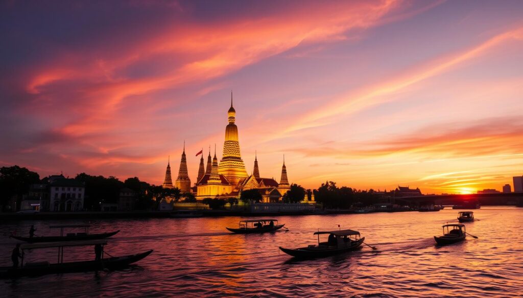 Bangkok'ta Wat Arun Tapınağı gün batımı manzarası Bangkok'ta Wat Arun Tapınağı gün batımı manzarası