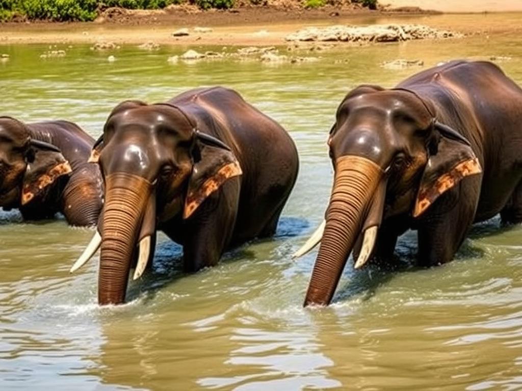 Chiang Mai'de fillerin doğal ortamında yıkanması Chiang Mai'de fillerin doğal ortamında yıkanması