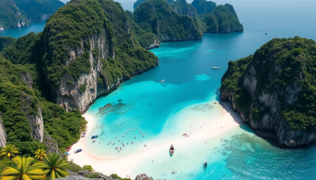 Phi Phi Adaları'nda Maya Bay'in muhteşem manzarası Phi Phi Adaları'nda Maya Bay'in muhteşem manzarası
