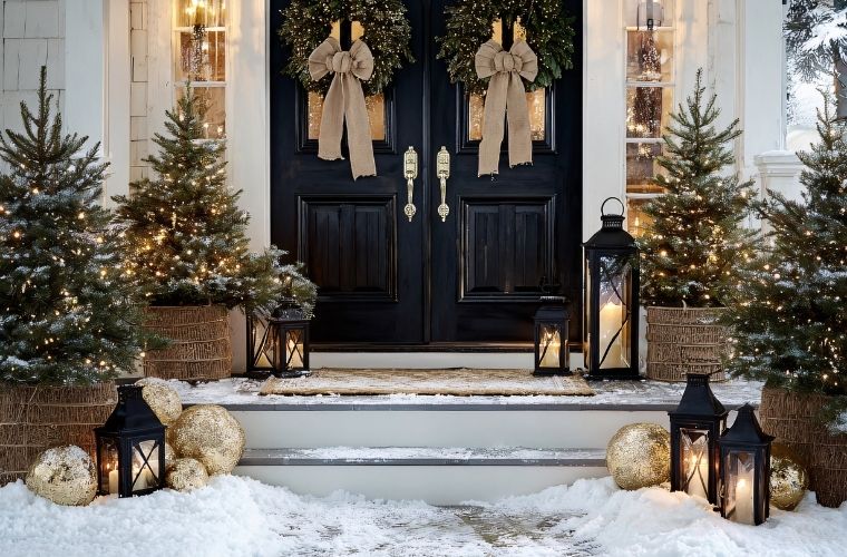 Ev için bütçe dostu yılbaşı süsleri ve kapı süsü dekorasyon fikirleri.